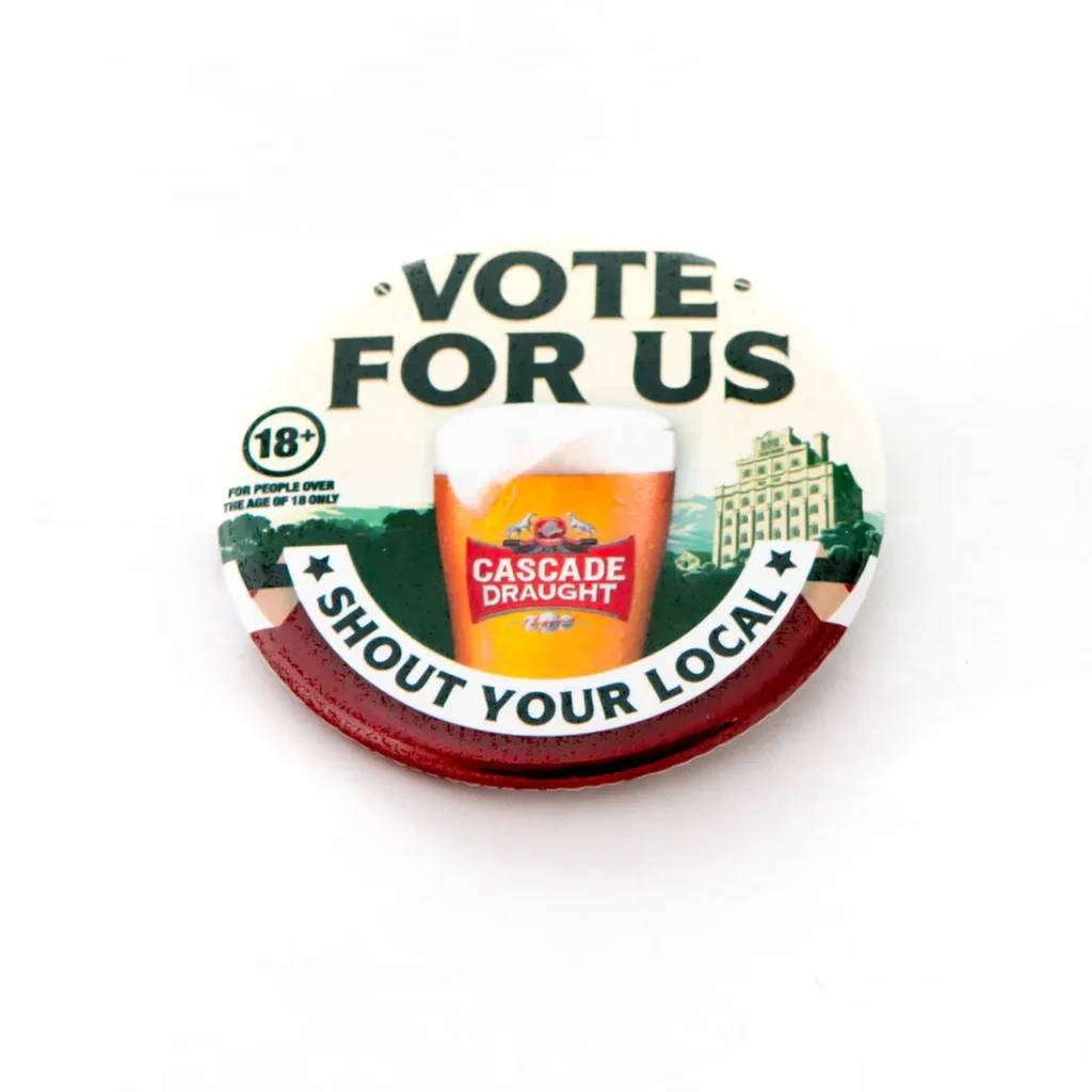Button badge for beer brand promotion