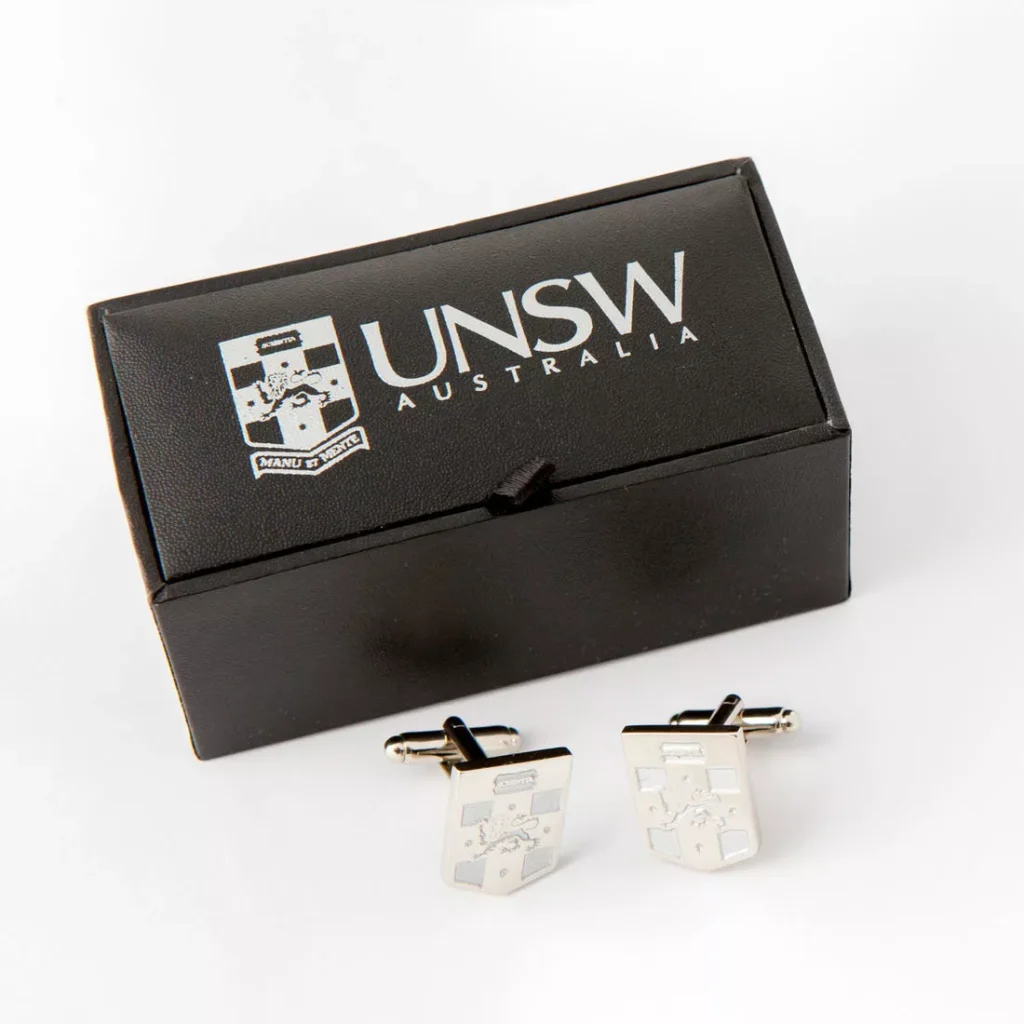 university cufflink with case